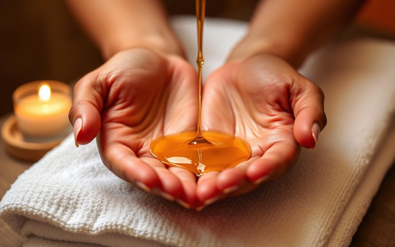 Warm oil poured into open hands